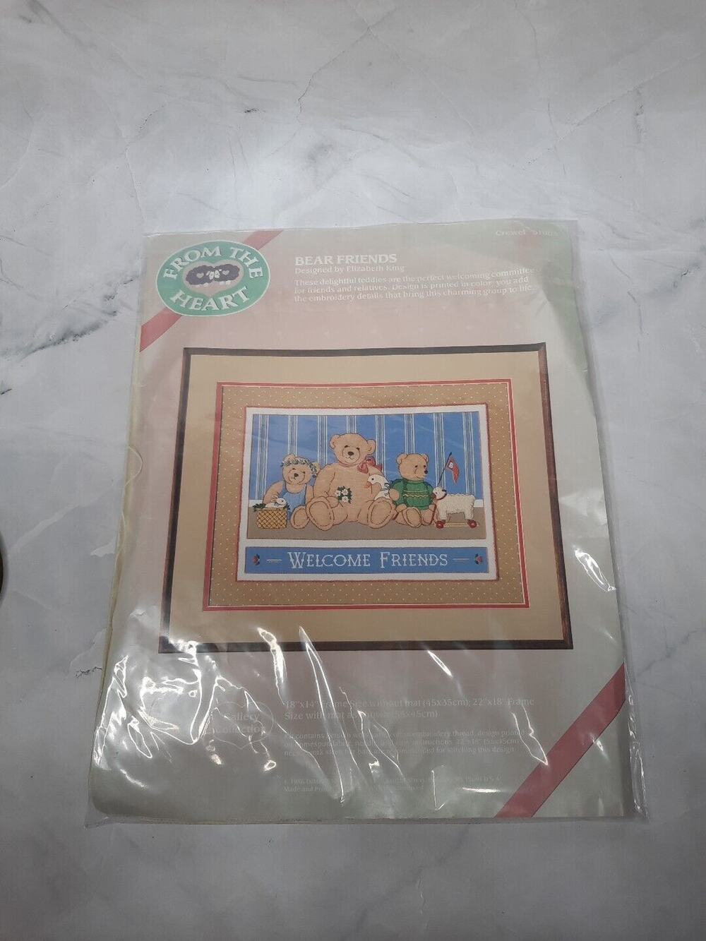 1986 Dimensions From The Heart Crewel Kit Bear Friends Welcome